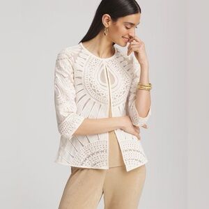 Chico's Travelers Embroidered 3/4 Sleeve Jacket
